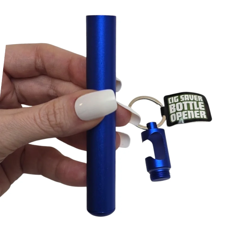NWT Smokezilla Storage Tube Container Keychain with Bottle Opener Metallic Blue